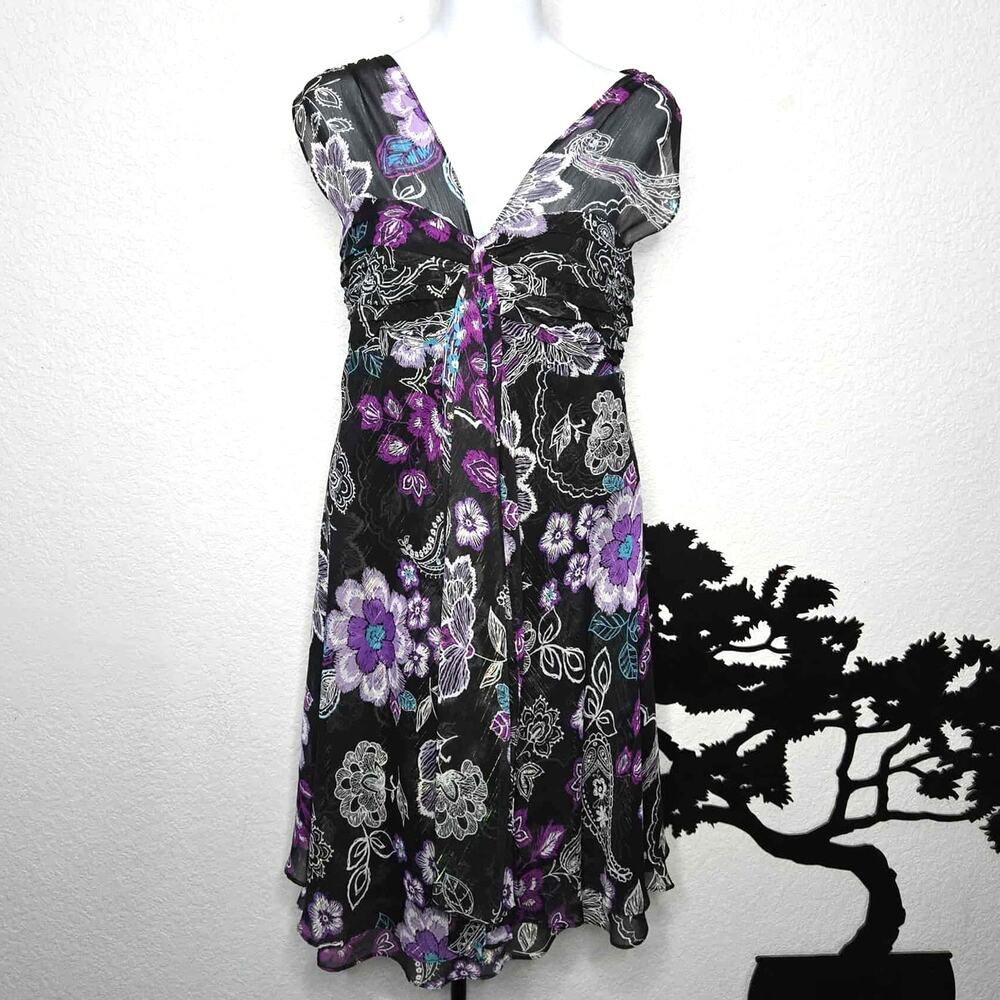 R&M Richards Floral Cap Sleeve Ruched Midi Dress Size 24W - Picture 1 of 4